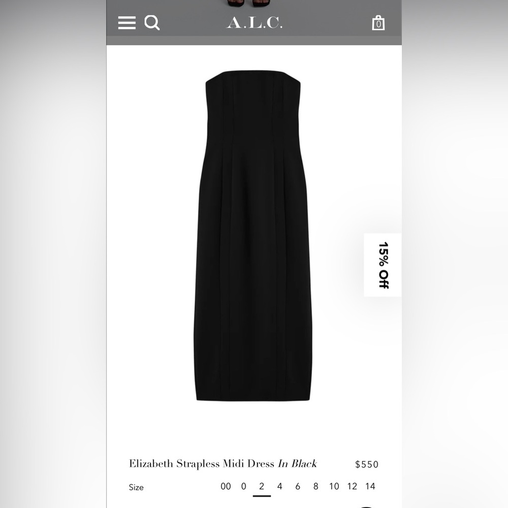 A.L.C. Black Elizabeth Strapless Midi Dress